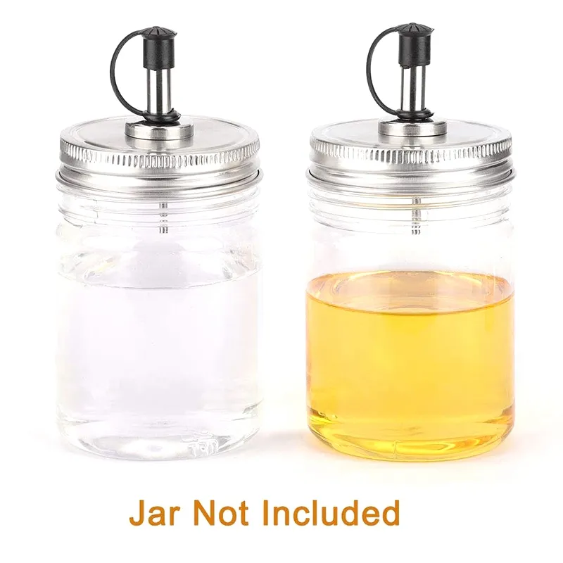 Mason Jar Pour Spout Lids set Regular Mouth with Caps for Olive Oil Cocktail Dispenser and Salad Dressing Shaker