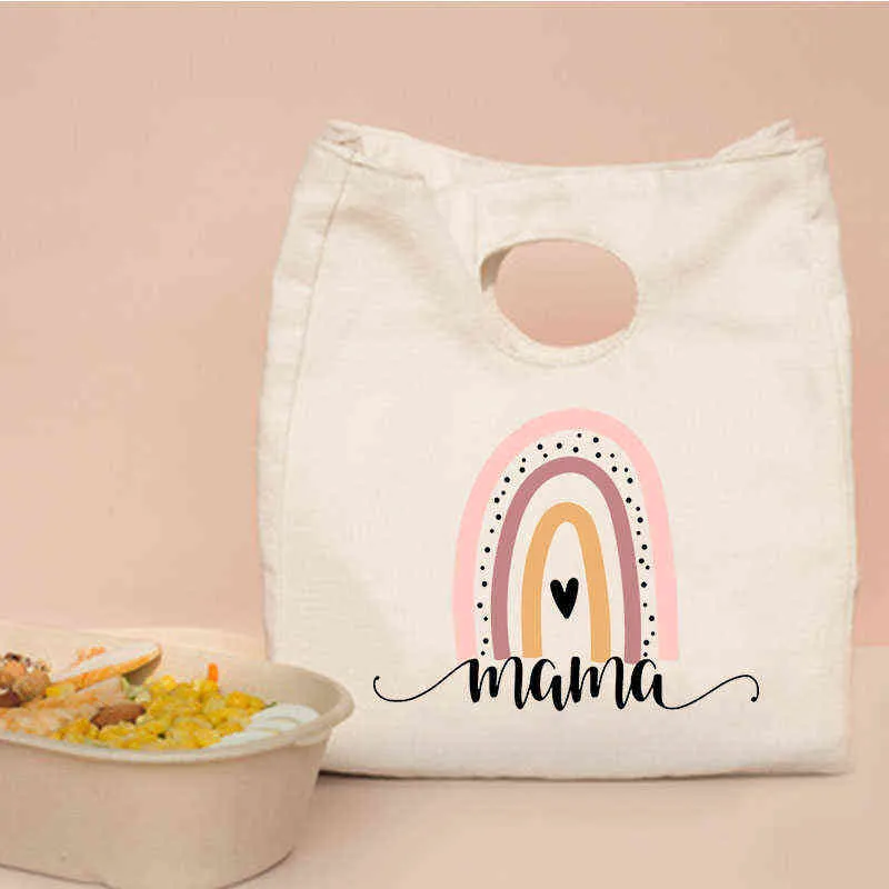 Gökkuşağı Mama Baskı Taşınabilir Öğle Yemeği Çantası 2021 Yeni Termal Yalıtımlı Öğle Yemeği Totes Soğutucu Çanta Beno Çantası Konteyner Gıda Depolama Çantaları Y220524
