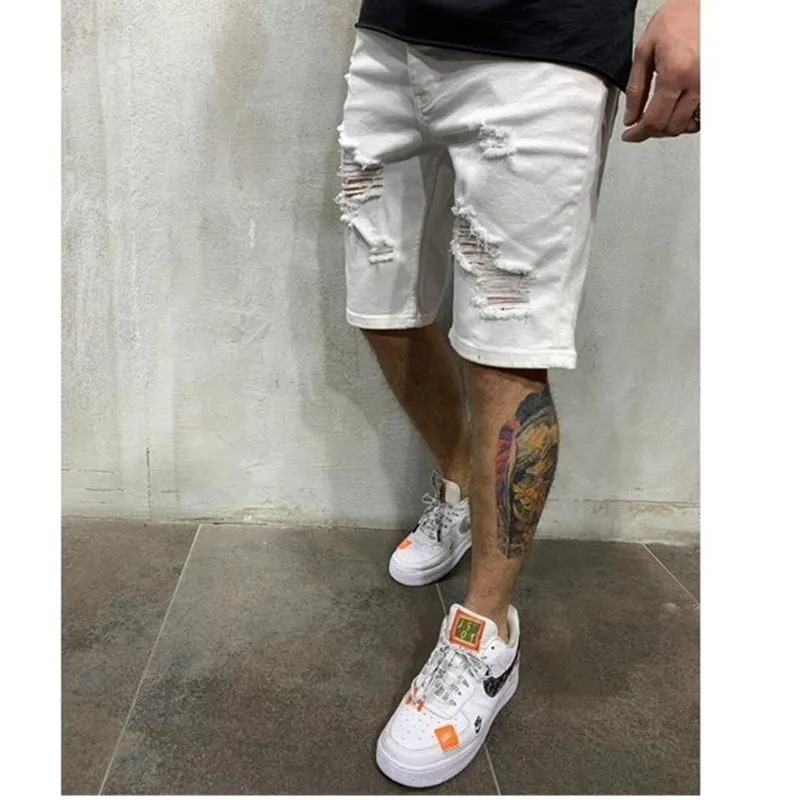 Letnie męskie dżinsowe spodenki Chino Fashion Straight Boy Chudy Runway Krótkie dżinsy Zniszczone Zniszczone Plus Size 220324271d