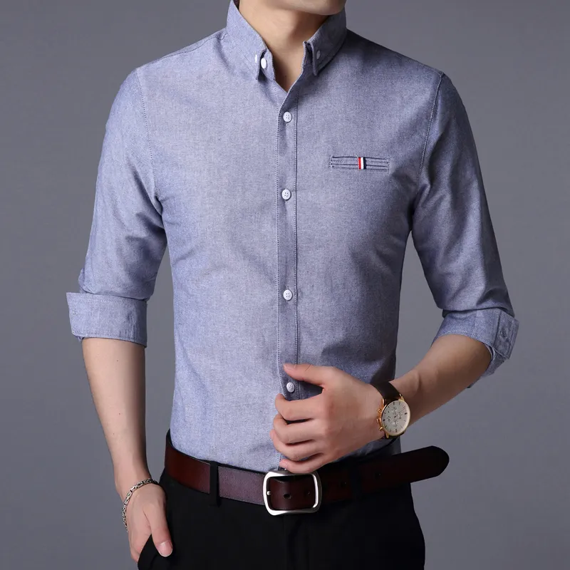 Fall Fashion Merk Designer Shirt Man Jurk Lange Mouwen Slim Fit Button Down 100% Katoen Casual Mens Kleding 220322