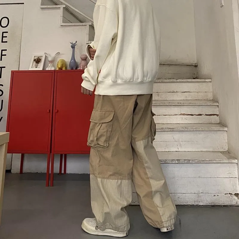 Houzhou workowate czarne spodnie dla mężczyzn Khaki Spodnie Khaki Mężczyzna Vintage luźne swobodne jesień japońskie japońskie streetwear hip hop 220721