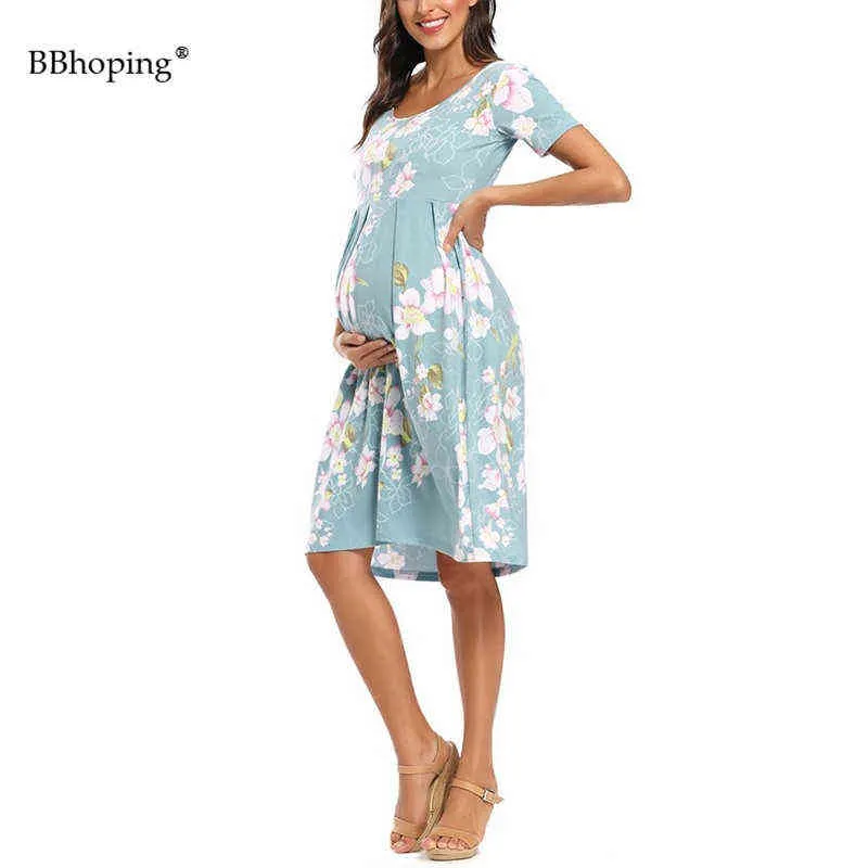 Schwangerschaftskleidung Umstandskleid Mama Floral Kurzarm Lässige Umstandskleider Passform Bequem Weich Schwangere Babyparty G220309