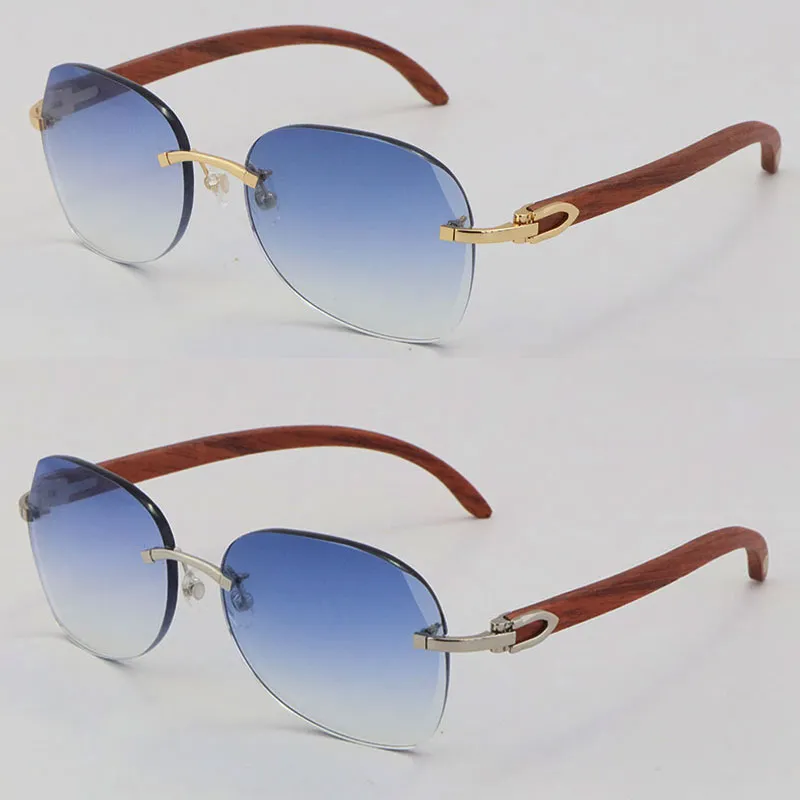 Ganzes Diamantschnitt 3524012 Metall Randless Sonnenbrille Dekor Holzrahmen Gläser Mode -Sonnenbrillen für Männer Unisex Holzdesign C175d