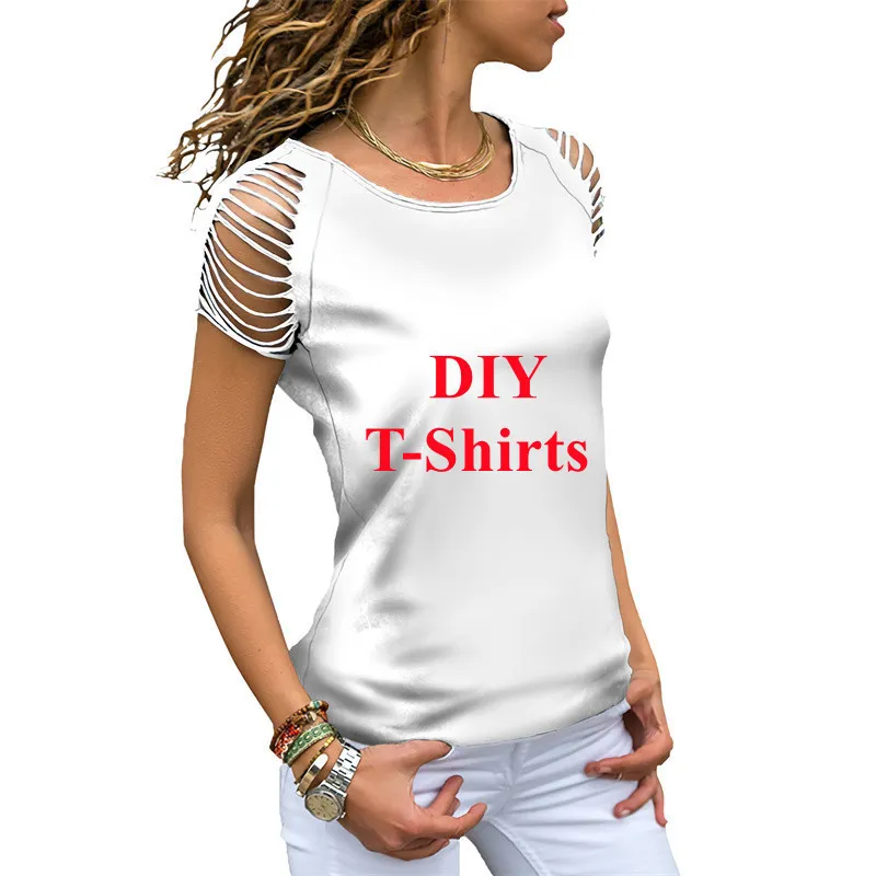Costume di design fai-da-te Estate stampa 3D Donna Spalla ritagliata Spalla obliqua T-shirt Moda Donna Manica corta High Street Top 220704