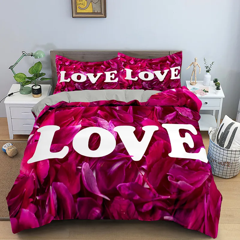 3D Rose Fleur Couette Double 210x210 Literie Couette Avec Fermeture À Glissière King Size Housse De Couette Valentine Housse De Couette 220616