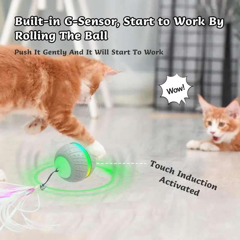 BENTOPAL - Balles de jouet interactives pour chat intelligent Interaction automatique Balle de chat roulante Balles de chat de compagnie auto-rotatives USB rechargeables 220423