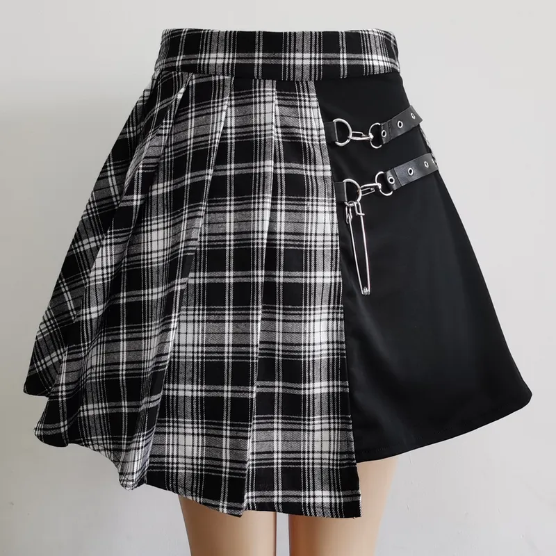 Womens Harajuku Punk Irregular Mini Pleated Skater Skirt Asymmetric Cutout High Waist Hip Hop Clubwear gothic harajuku skirt 220701
