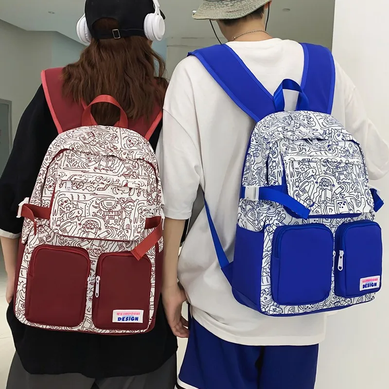 Граффити женщин рюкзак с несколькими карманами школьная сумка для подростков мальчиков с большими возможностями