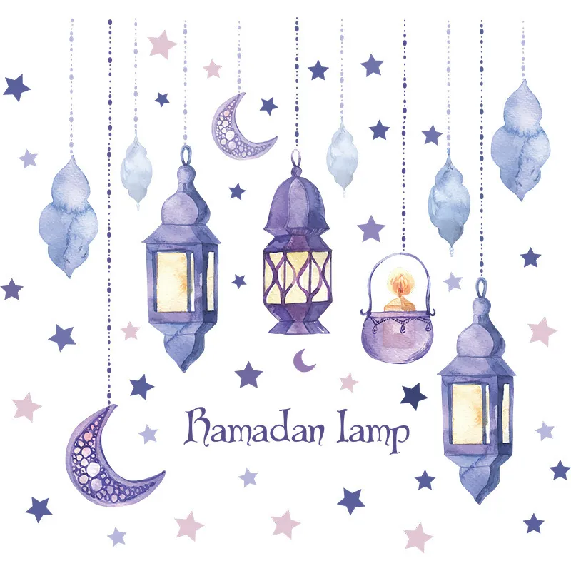 2022 Ramadan Window Adeign Eid Mubarak Decor Modello Lanterna Ramadan Kareem Adesivo da parete islamico Musulmul Mural Decals Decals Decals