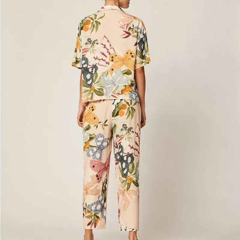 짧은 소매 잠옷 세트 여성 봄과 여름 가정 의류 Pijamas 220329에 대 한 인쇄