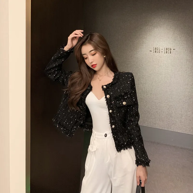 Small Fragrance Women Tweed Outerwear Autumn Winter Single Breasted Tassel Blends Wool Female Long Sleeve Jacket Coat 220815