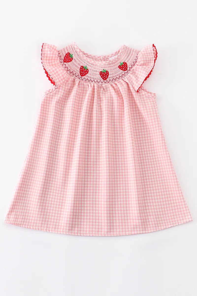 Girlymax Sibling Spring/Summer Baby Girls Strawberry Plaid Gingham Shorts Set Smocked Romper Kids Clothing 220418