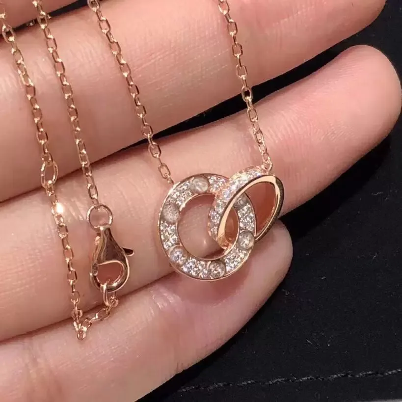 Women Double Ring Ciplant Necklace Collane Love Designer Collane Full Diamonds Gioielli in acciaio in acciaio Clavicle Chain Lovers Gift227C