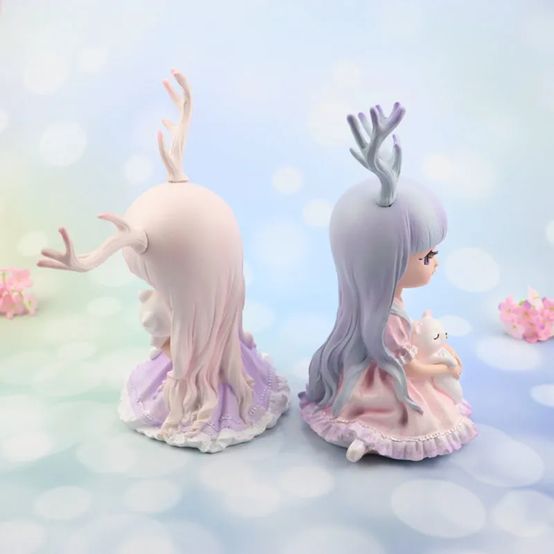 Europe Artificial Girls Deer Fairy Garden Miniatures Lovely Resin Crafts Figurines For Girls Friends Gift Home Decoration 220406