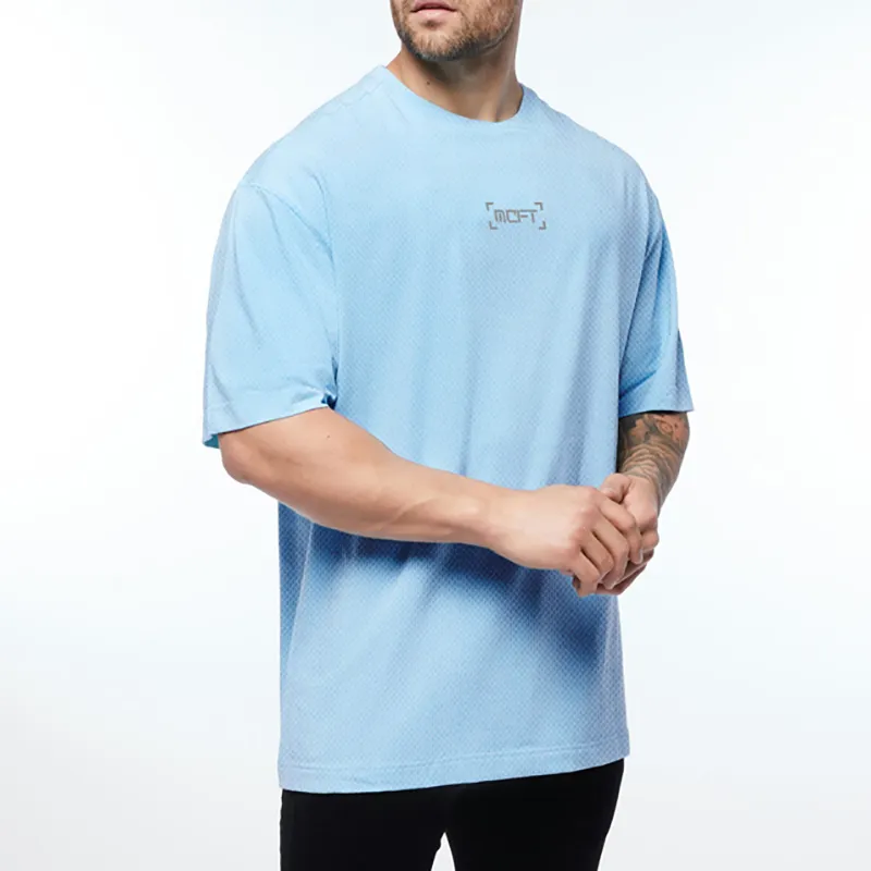 Oversized T-shirt Mens Dropped Shoulder Short Sleeve Fitness T Shirt Men Summer Mesh Loose Gym Clothing Bodybuilding Tops Tees 220520