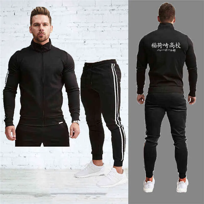 Sportwear Japan Anime Tracksuit Men Sweat Haikyuu Cosplay Two Piece Women Set Sports Joggers Top and Pants Karasuno High School G1217