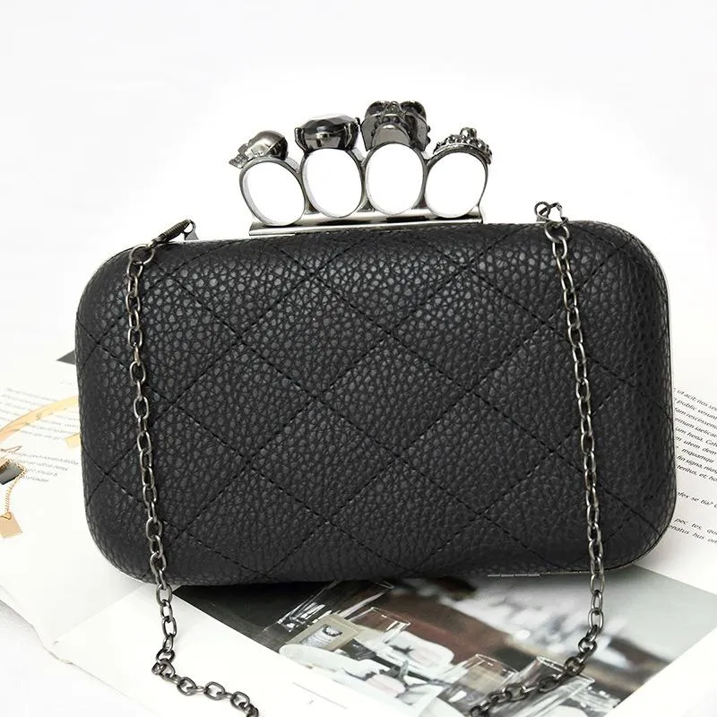 Evening Bags Lichee Pattern PU Women Clutches Bag Purses Knuckle Rings Ladies Leather Party Bride Day Clutch Chain Shoulder BagEve317e