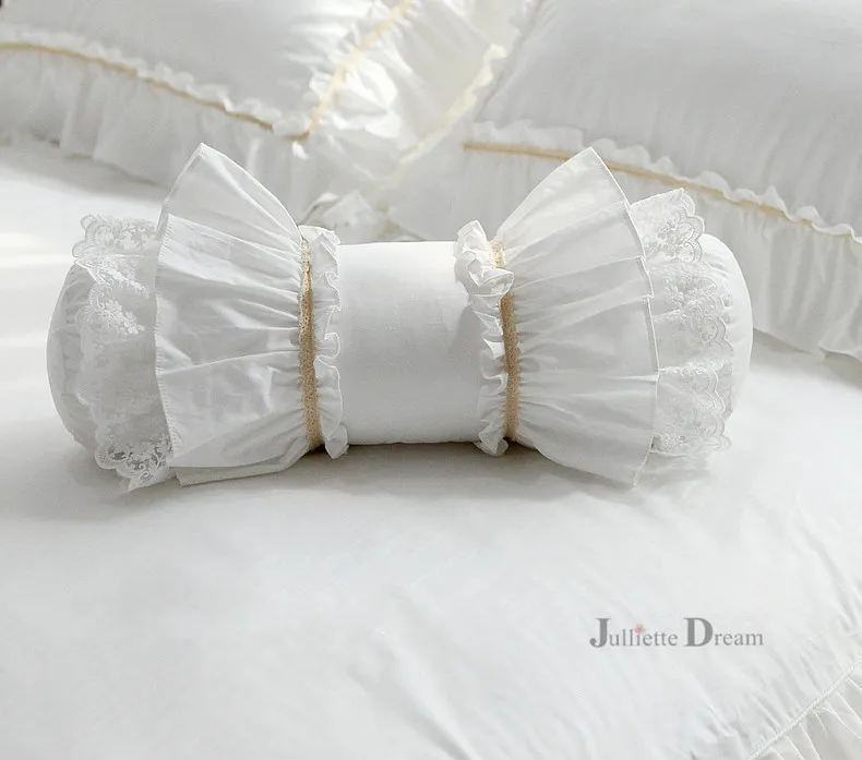 Vit broderad kudde dekorativa sängkläder kudde europeisk godis kudde prinsessa ruffle spets ländryggen kudde soffa handstöd 220402