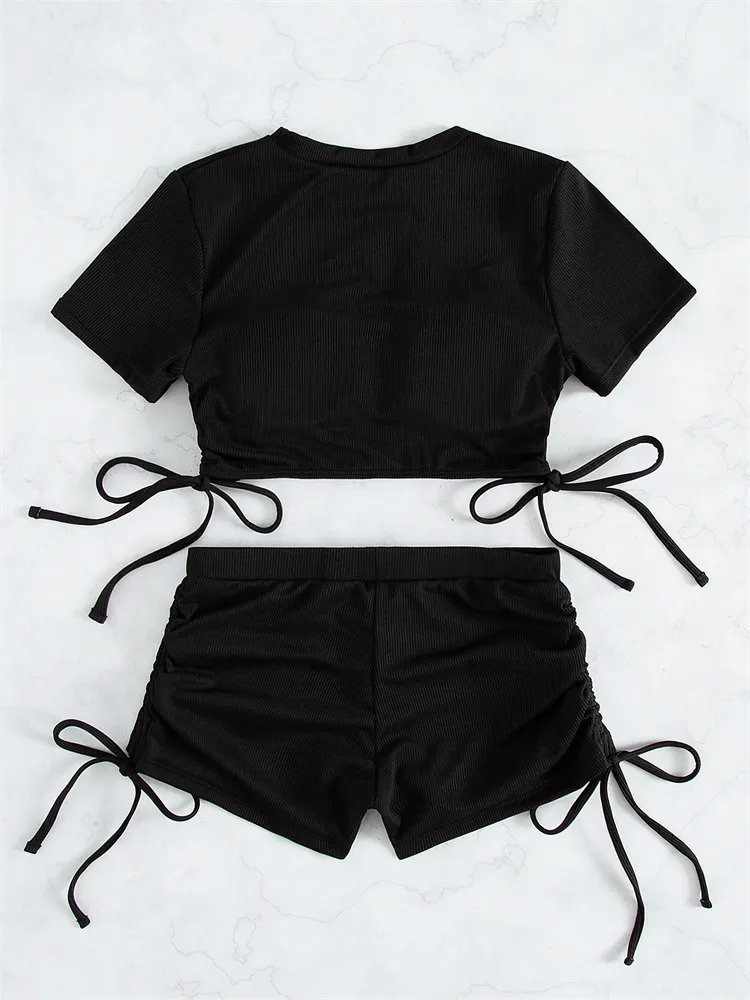 Sexy Bikini Swimsuit Black Boxer Pants Bikinis Set Swimwear With Sleeves Women Biquini Summer Bathing Suit For Female