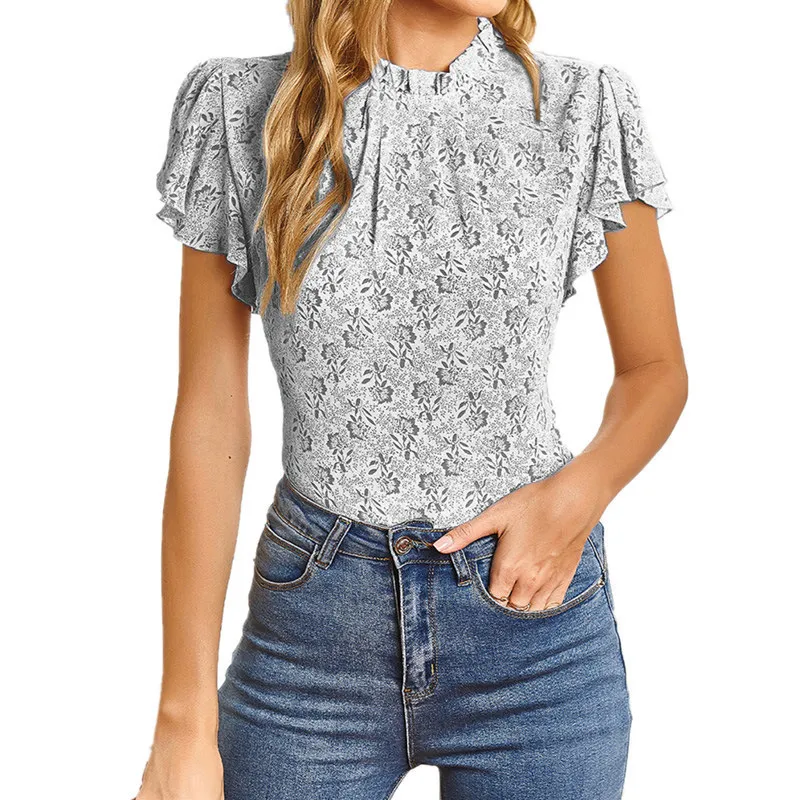 T-shirt Femmes D'été Casual Ras Du Cou Cassé Fleur Impression Plis Patchwork Sans Manches Pull Top Femme Ropa De Mujer 220510