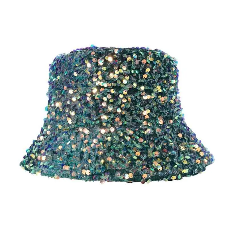 2021 새로운 남자 여자 반짝이 장식 조각 양동이 모자 어부 모자 접힌 windproof 파나마 모자 여성 G220418