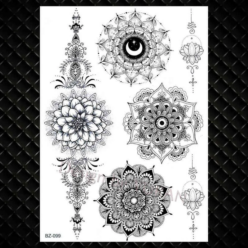 Nxy tatuagem temporária yuran moda preto correntes de pulso henna flor fingir s adesivos impermeáveis ​​mandala flora mulheres braço 3d tatto 0330