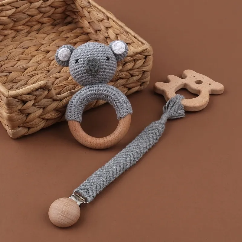 Soothers & Teethers Crochet Bunny Baby Teether Rattle Safe Beech Wooden Tee 220823
