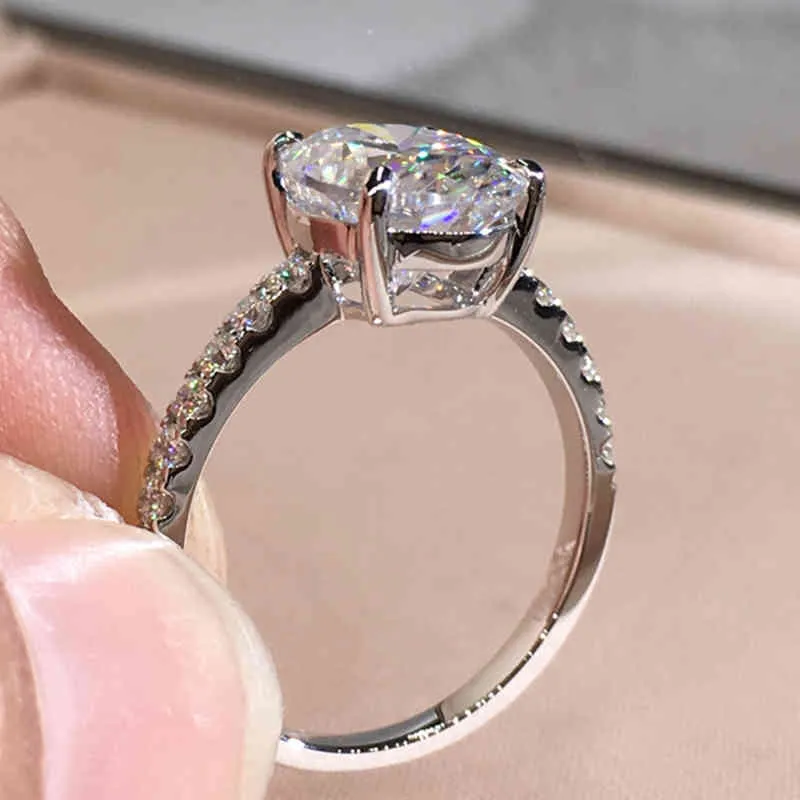 Anello in argento 925 di lusso taglio ovale 1ct 2ct 3ct GH colore gioielli moissanite regalo di anniversario anello di fidanzamento325N