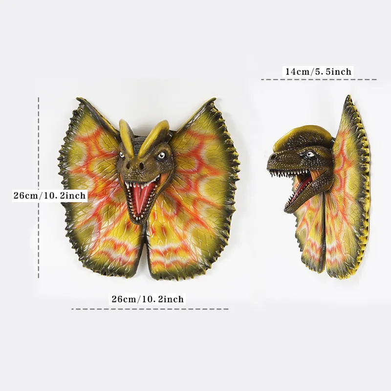 Mounted Dinosaur Bust Realistic Dilophosaurus Head Sculpture Wall Hanging Latex Foam Art for Bar Home Decoration 220622