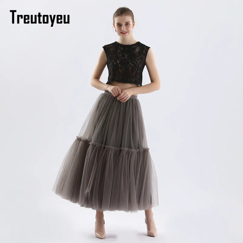 Treutoyeu Goth Maxi Jupes Longues pour Femmes Fée Grunge Jupe En Tulle Plissée Noir Rose Blanc Gothique Vêtements Mode Coréenne 220701