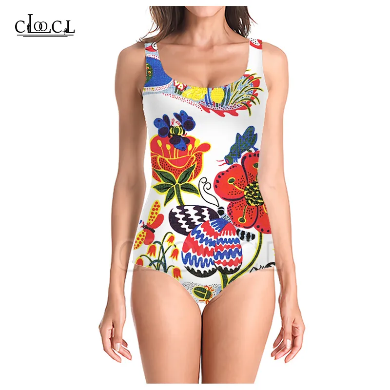 Красочные старинные цветы 3D принт цельный купальник женский купальный костюм без рукавов тонкая сексуальная девушка 220617