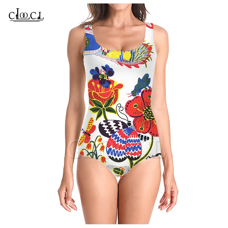 Kleurrijke Vintage Bloemen 3D Print Onepiece Badpak Vrouwen Zwemmen Badpak Mouwloos Slank Sexy Meisje 220617