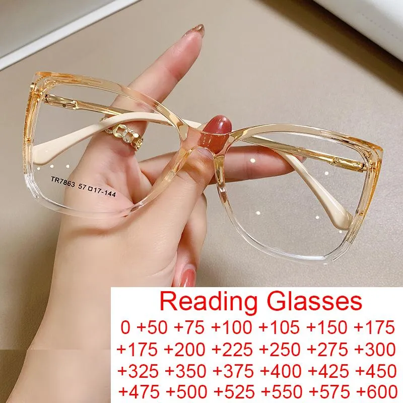Sunglasses Vintage Oversized Anti Blue Light Reading Glasses Retro Brand Big Frame Women's Eyeglasses Clear Gradient Yellow S238J