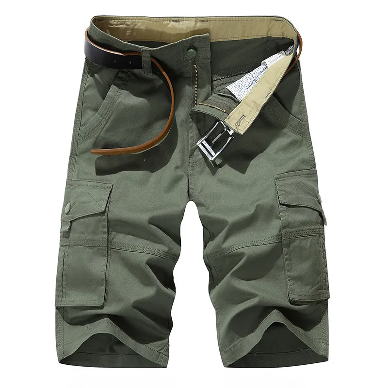 Military Camouflage Cargo Shorts Men Summer Pure Cotton Multiple Pockets Zipper Pants Army Tactical Loose Casual Overalls