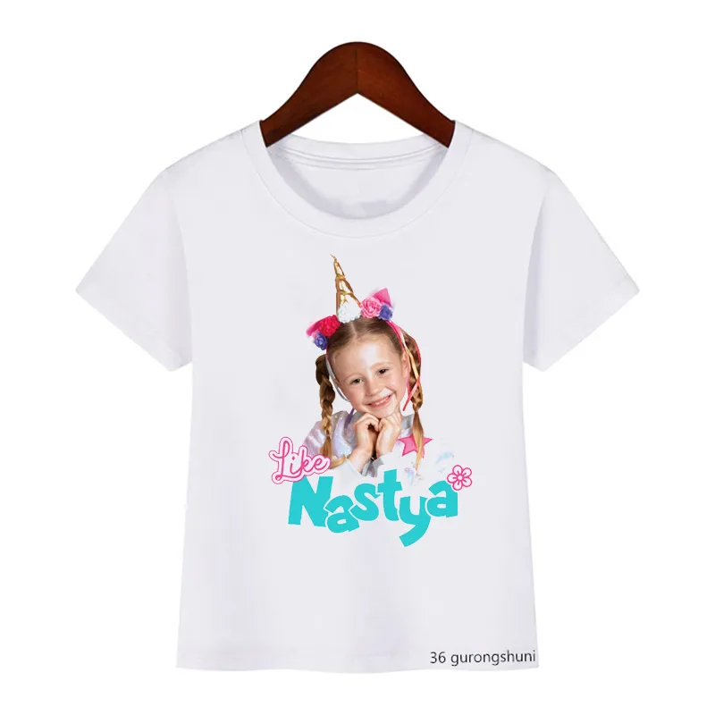 T-shirt ragazze Lovely Like Nastya Cartoon Print Kawaii Baby Tshirst Fashion Estetica Top a maniche corte bianche 220620