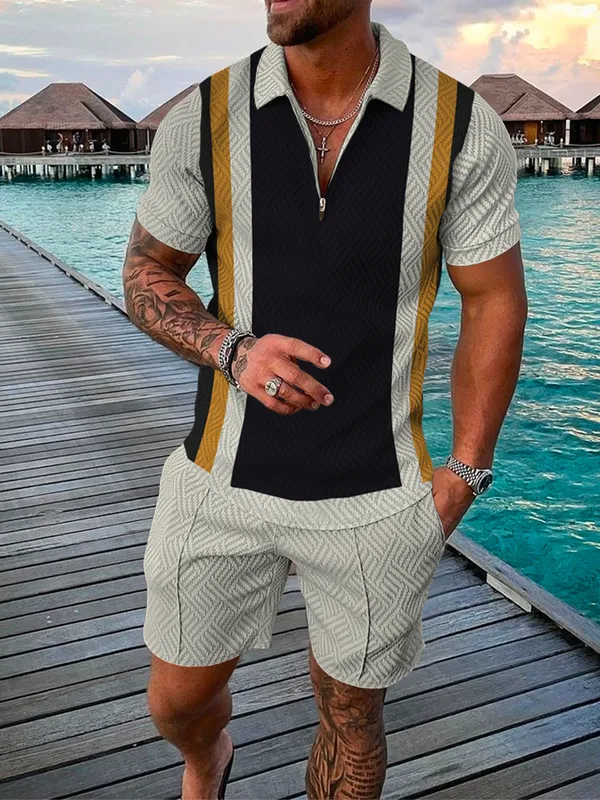 Erkeklerin eşofman 3d baskı fermuarlı polo gömlek tişört şortu setleri moda kısa kollu 2 parça gündelik spor kıyafetleri erkekler için 22059213436