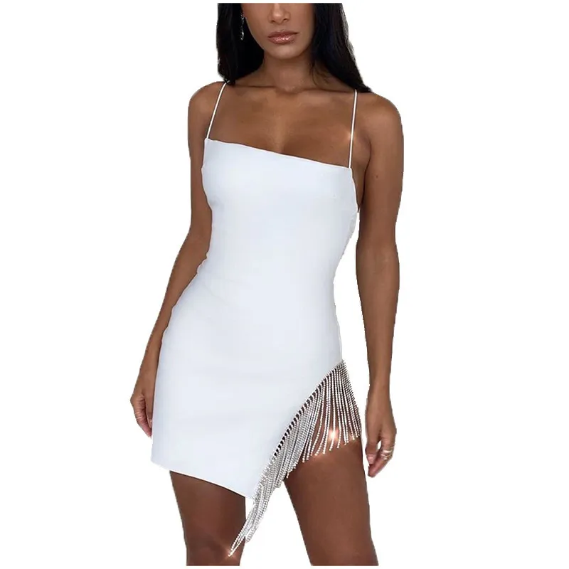 Sexy nappa diamanti abito da festa donna senza spalline spacco aderente elegante 220521