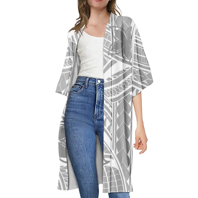 POD Women's clothes casual shirt coat Polynesian tribal style Samoan traditional women's dress open loose beach Kimono Robe 220628