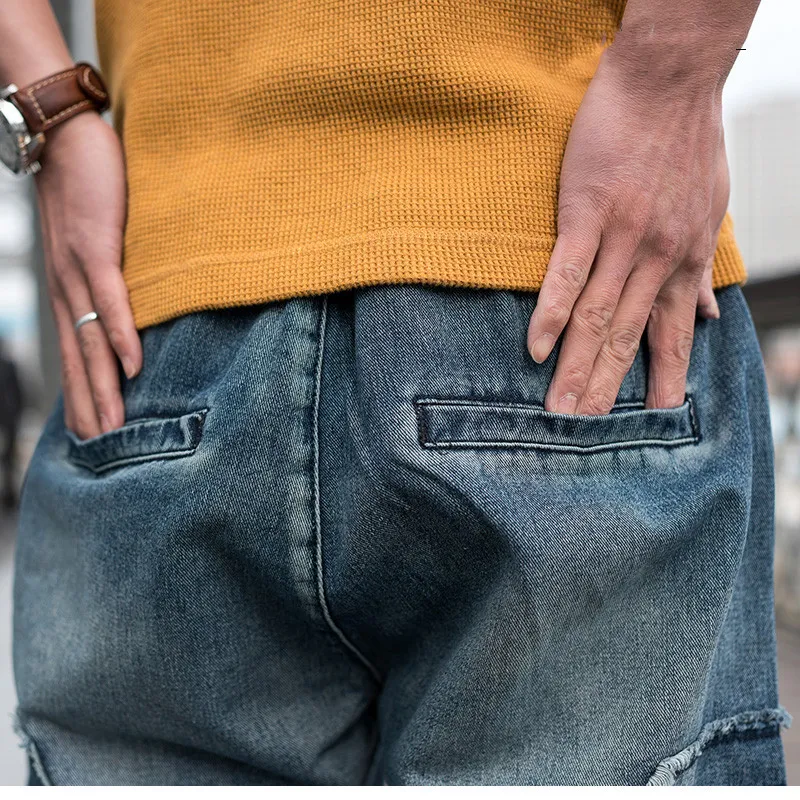 Plus Size 6XL Jeans Męskie Spodnie Cargo Elastyczne Talia Luźne Baggy Joggers Dżnowy Spodnie Streetwear Męskie Odzież Nowa Moda