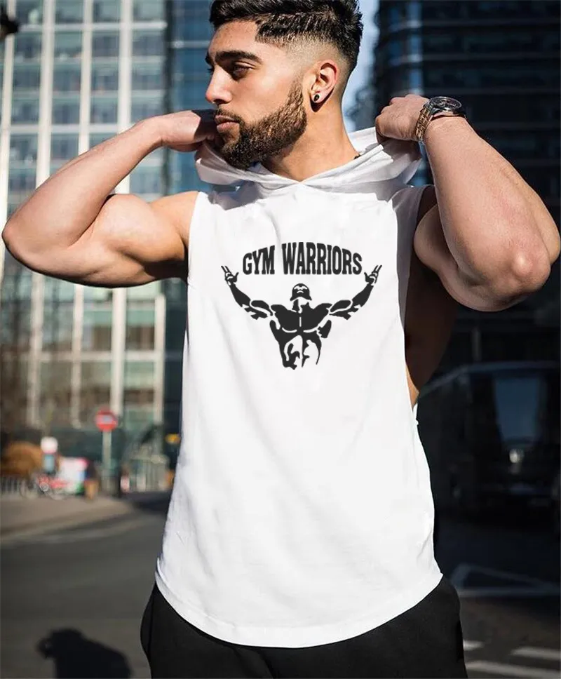 Brand Gym Clothing Mens Bodybuilding Hooded Tank Top Cotton Sleeveless Vest Fitness Sweatshirt Workout Sportswear Tops Male 220624