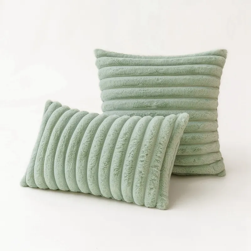 Couvertures d'oreiller inyahome jet couvercle de coussin de coussin de fourrure de lapin en faux lapin pour chaise de lit pour canapé chaise à la maison Saga Green 220816