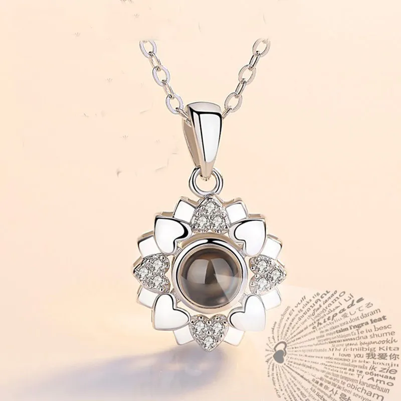 100 SprachenHexagramm Geweih Liebe Projektion Anhänger Halskette mit Diamantschmuck Geschenke für Freundin Frau Mutter Tochter Rosy Gold Silber