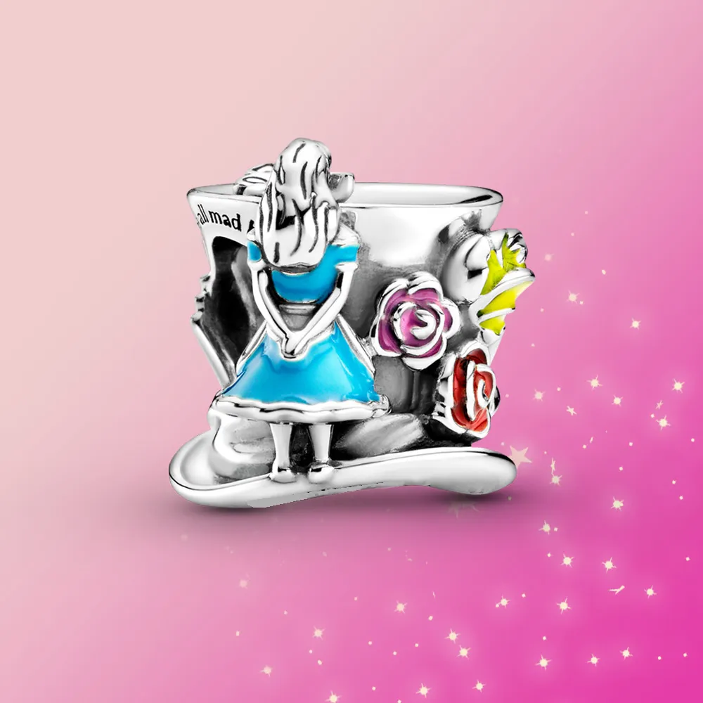 Real 925 Sterling Silver Alice Charme Tea Party Bead Fit Original Pandora Pulseira Mulheres Jóias Presente