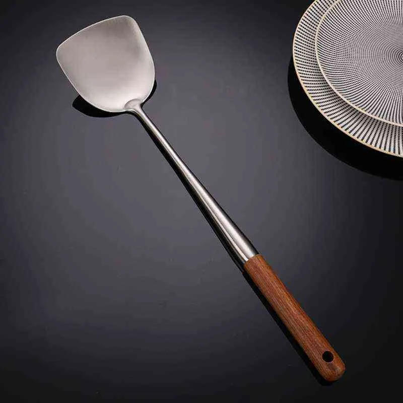 Duurzaam draagbare roestvrijstalen kookgerei Keukenkookgerei wok spatel lepel skimmer pollepel set y220530