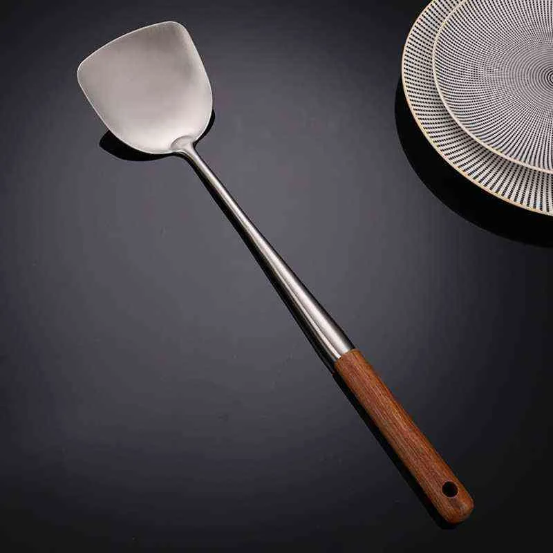 Hållbar bärbar rostfritt stålkokningsredskap Kök köksredskap Wok Spatula Spoon Skimmer Ladle Set Y220530