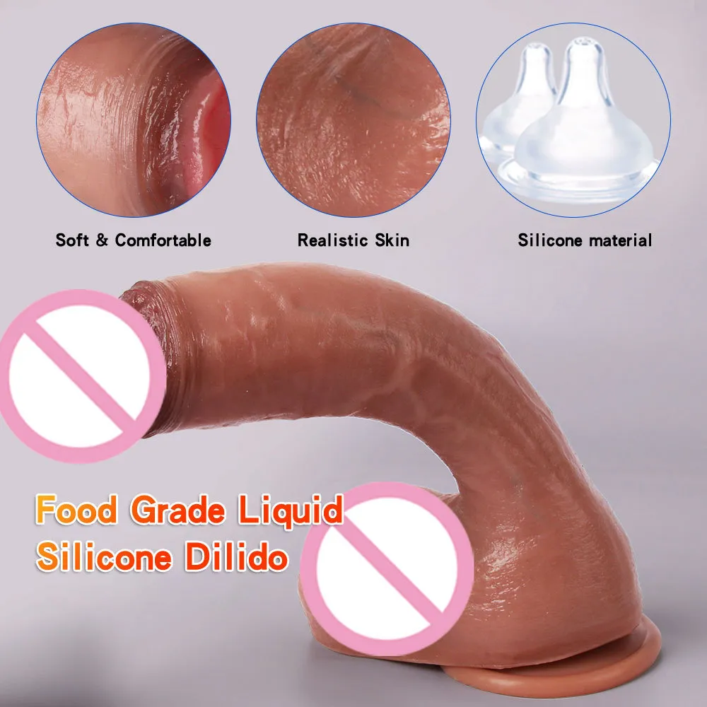 Masaje Súper Enorme Piel Real Silicona Gran Consolador Realista Ventosa Consoladores Masculinos Caucho Artificial Pene Polla Juguetes Sexuales Para Mujeres Consolador