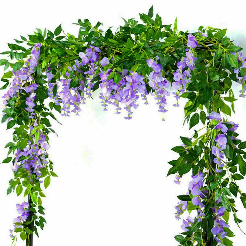 Dekorativa blomkransar 2x 7FT konstgjorda blåregn Rose Vine Garland Plants 220823