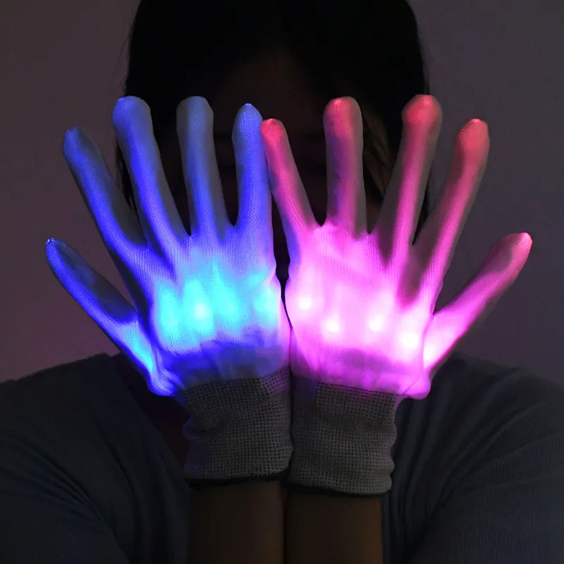 LED Gloves Neon Luminous Lighting Glovers With Battery Glow In The Dark Halloween Christmas Party Cosplay Costume Supplies