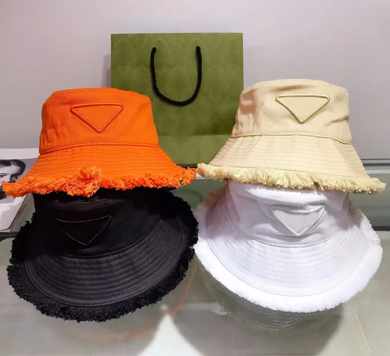 럭셔리 디자이너 버킷 모자 여성용 Burr Triangle Cap Casquette 야외 여행 패션 Sun Mens Hat Fisherman P Caps Orange 22060901