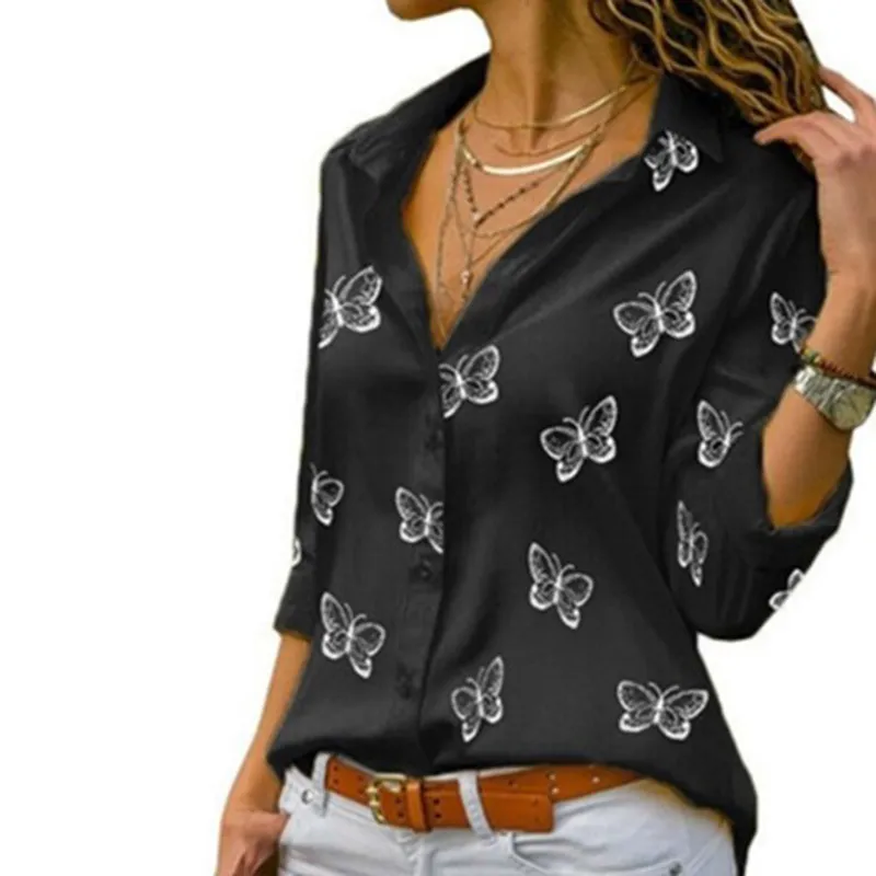 Fashion Women Blouses Long Sleeve Turn-down Collar Blouse Shirt Casual Tee Tops Elegant Work Shirt 220407